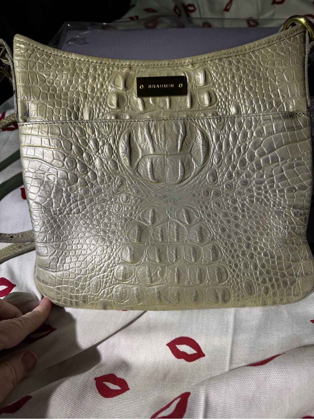 Brahmin Jodie Metallic Crossbody Bag in Champagne Gold. Rare 2-eyed bag. EUC - Picture 3 of 9